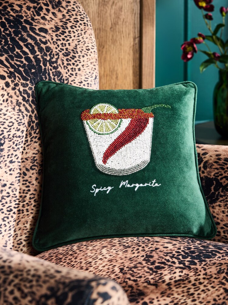 Dark Green 35 x 35cm Embellished Spicy Margarita Cushion - Image 1 of 5