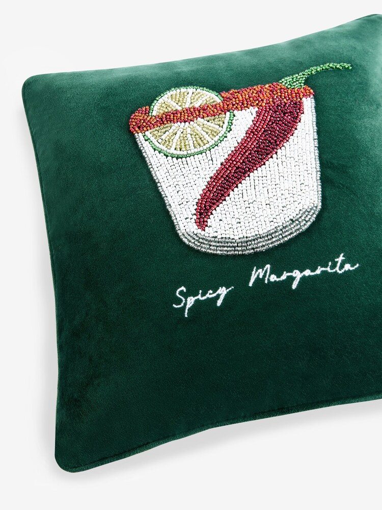 Dark Green 35 x 35cm Embellished Spicy Margarita Cushion - Image 5 of 5