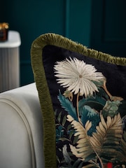 Teal Blue Printed Crane Velvet Cushion - Image 3 of 6