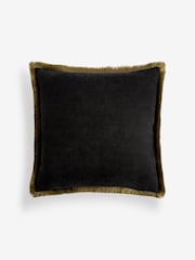 Teal Blue Printed Crane Velvet Cushion - Image 5 of 6