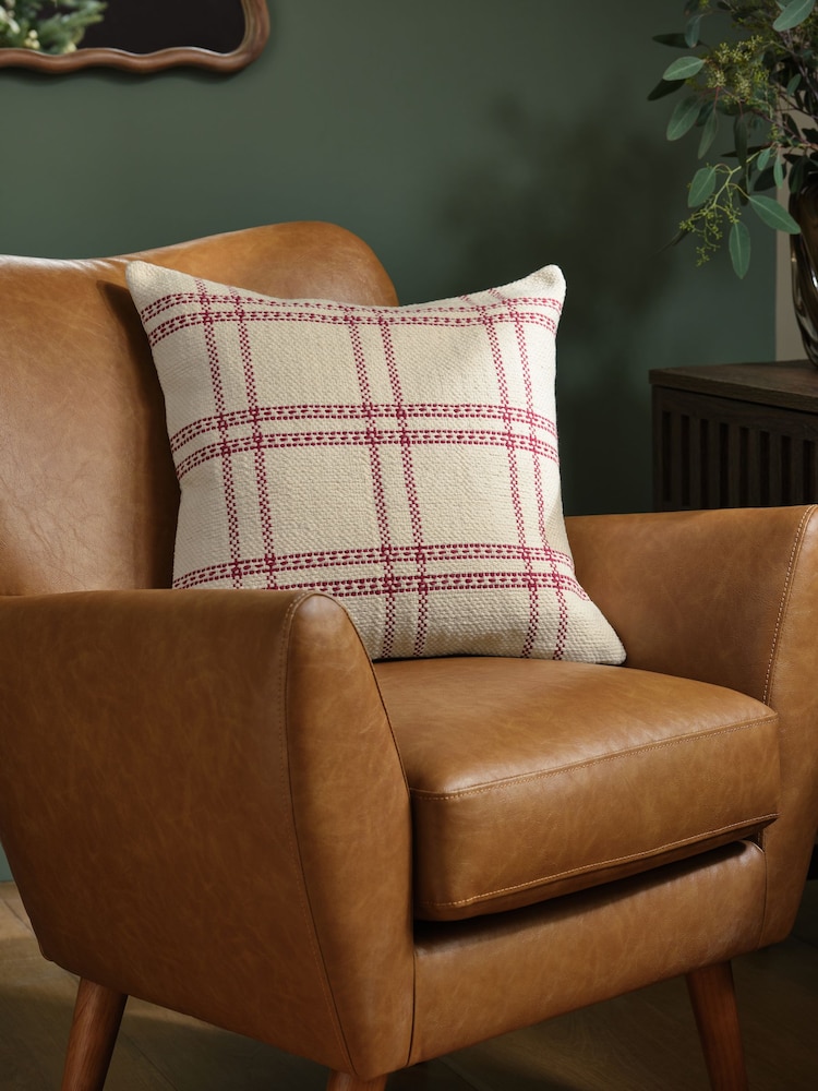 Red Windowpane Check Rectangular 50 x 50cm Cushion - Image 1 of 3 Red Windowpane Check Rectangular 50 x 50cm Cushion - Image 1 of 3