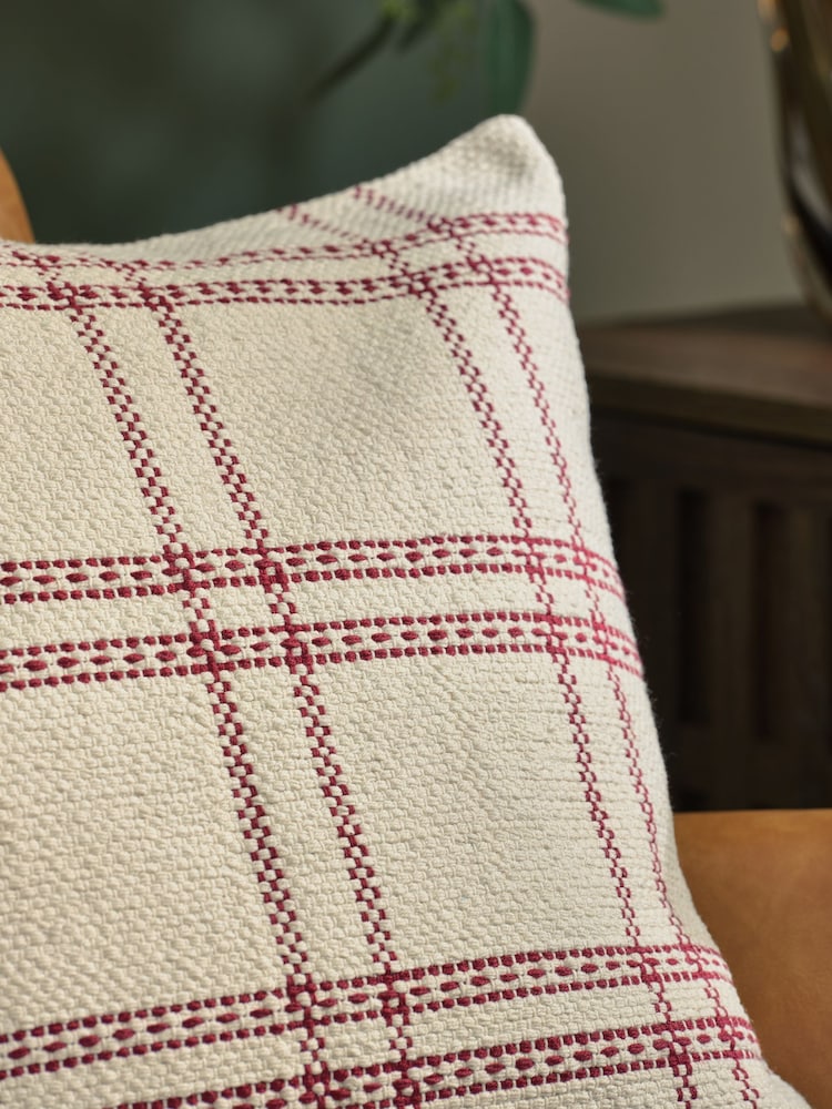 Red Windowpane Check Rectangular 50 x 50cm Cushion - Image 2 of 3 Red Windowpane Check Rectangular 50 x 50cm Cushion - Image 2 of 3