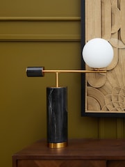 Fifty Five South Black Marmo Marble Table Lamp With White Shade - Image 1 of 3