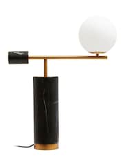 Fifty Five South Black Marmo Marble Table Lamp With White Shade - Image 2 of 3
