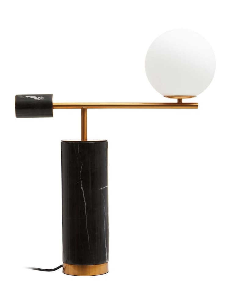 Fifty Five South Black Marmo Marble Table Lamp With White Shade - Image 2 of 3