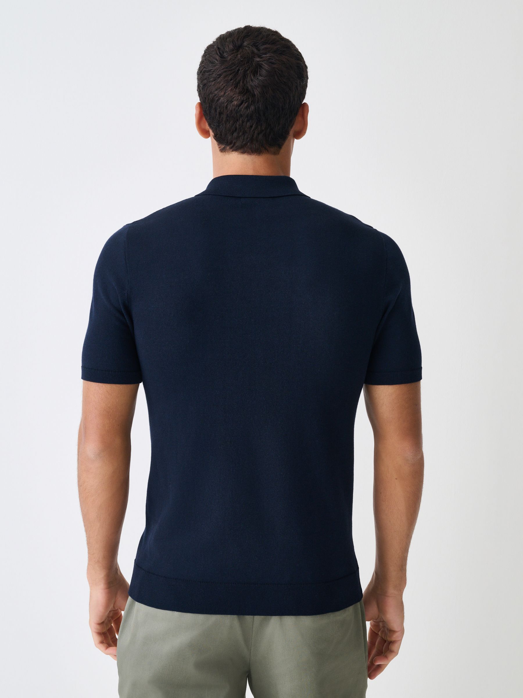 Buy Navy Blue Muscle Fit Cotton Rich Short Sleeve Knit Polo Shirt