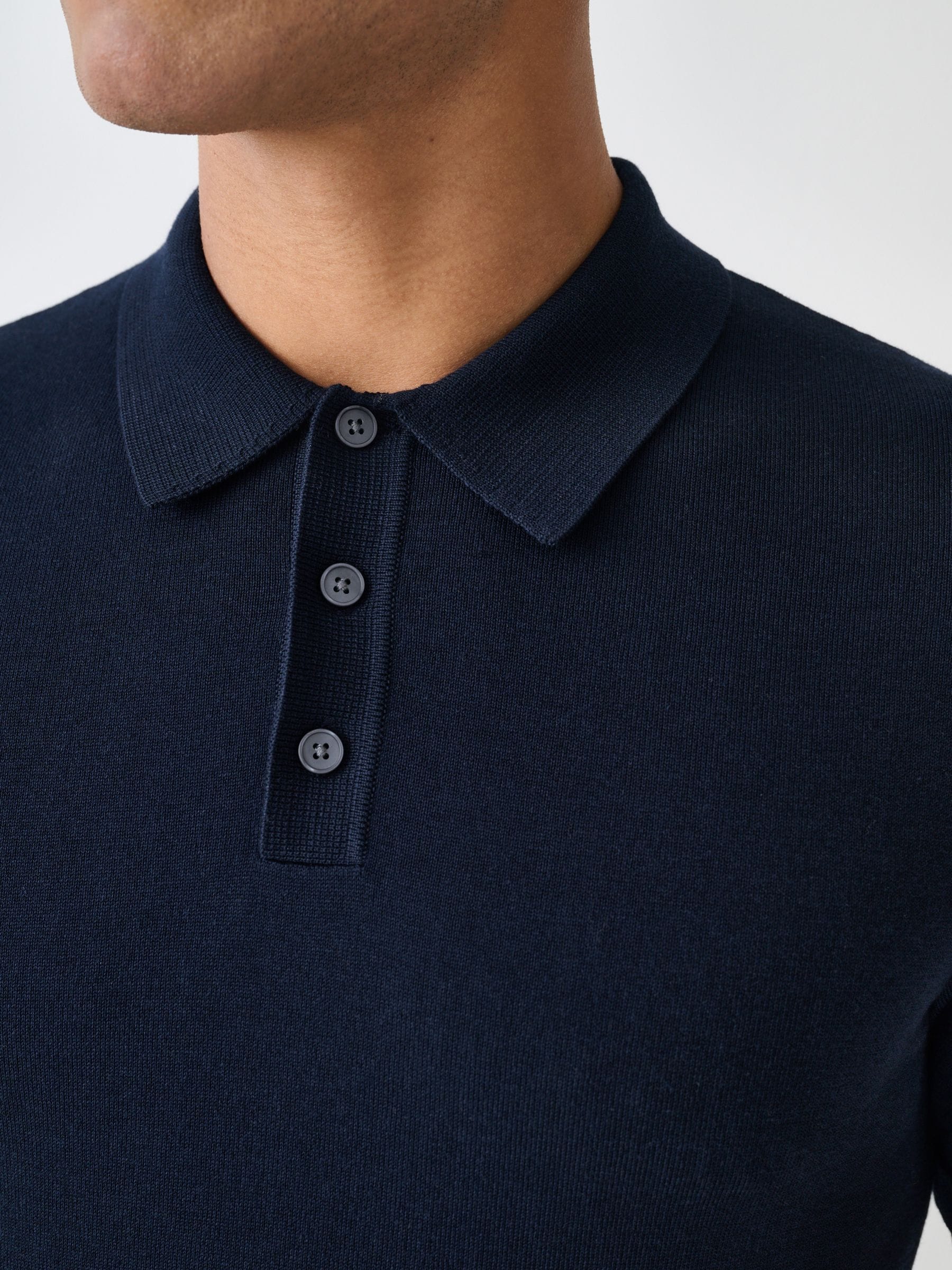 Buy Navy Blue Muscle Fit Cotton Rich Short Sleeve Knit Polo Shirt
