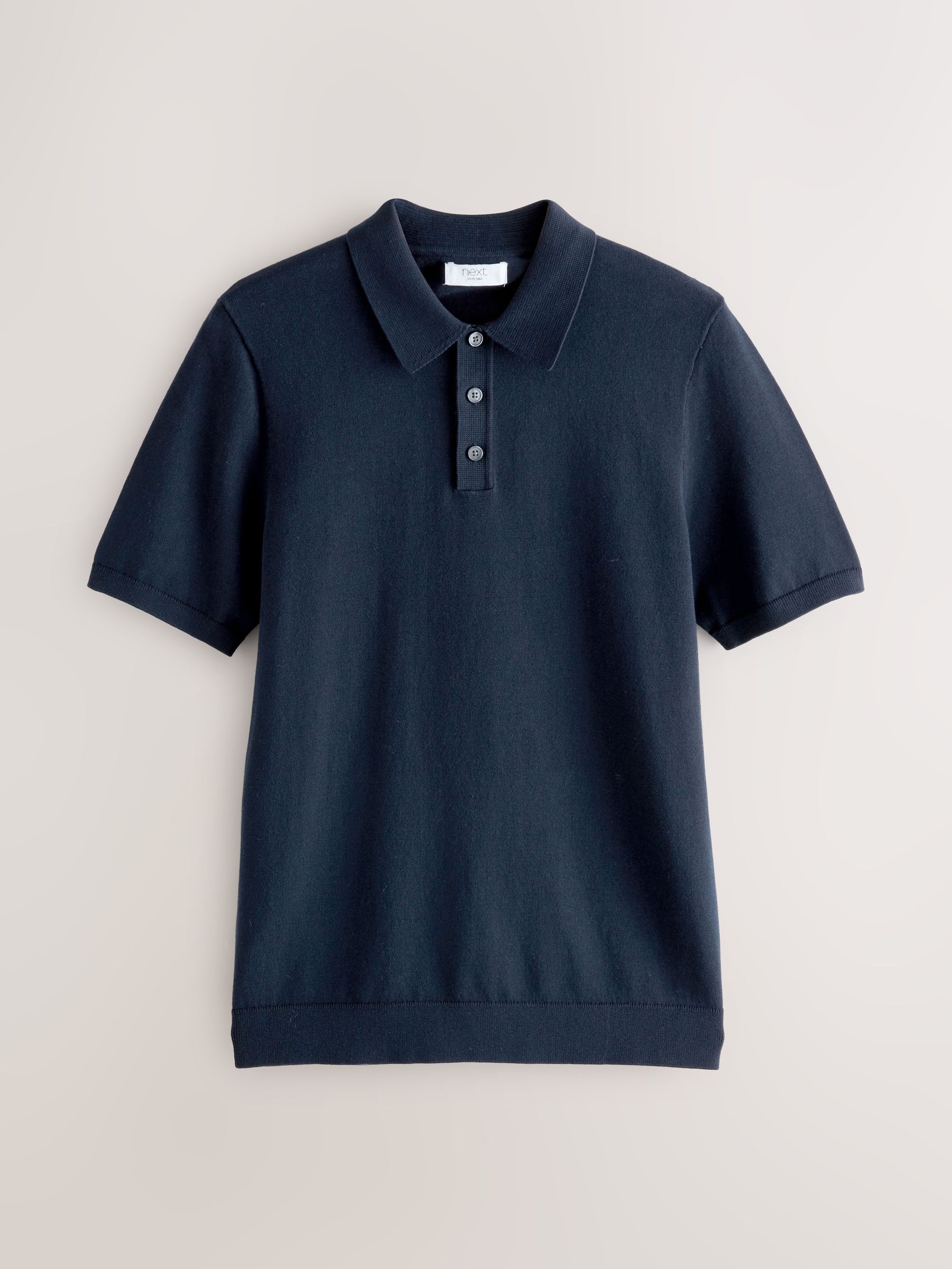 Buy Navy Blue Muscle Fit Cotton Rich Short Sleeve Knit Polo Shirt