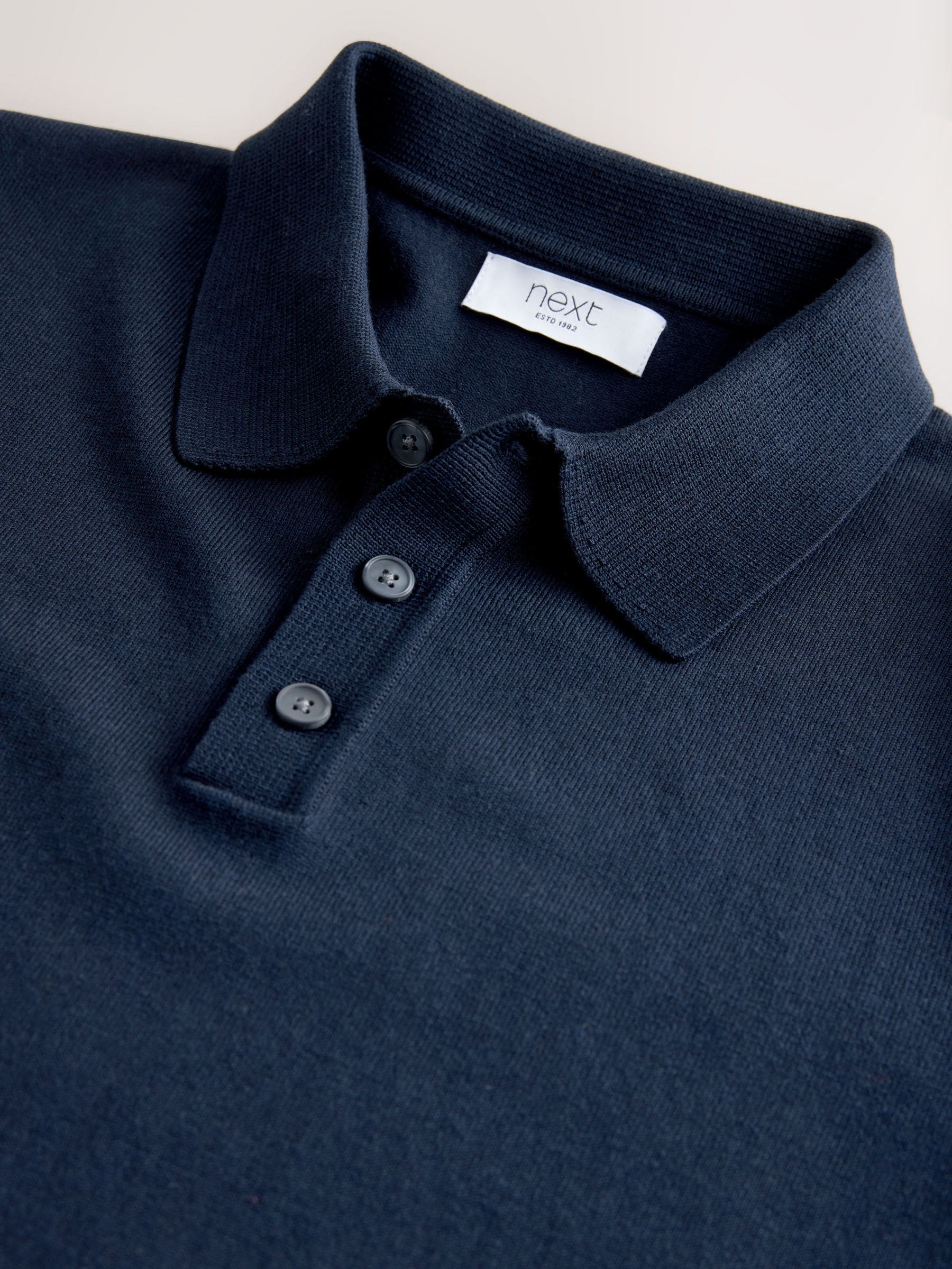 Buy Navy Blue Muscle Fit Cotton Rich Short Sleeve Knit Polo Shirt