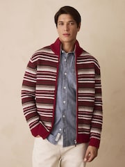 Vermelho - Regular Fit Cotton Rich Fairisle Pattern Zip Through Cardigan - Imagem 1 de 7