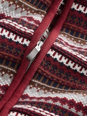 Vermelho - Regular Fit Cotton Rich Fairisle Pattern Zip Through Cardigan - Imagem 6 de 7