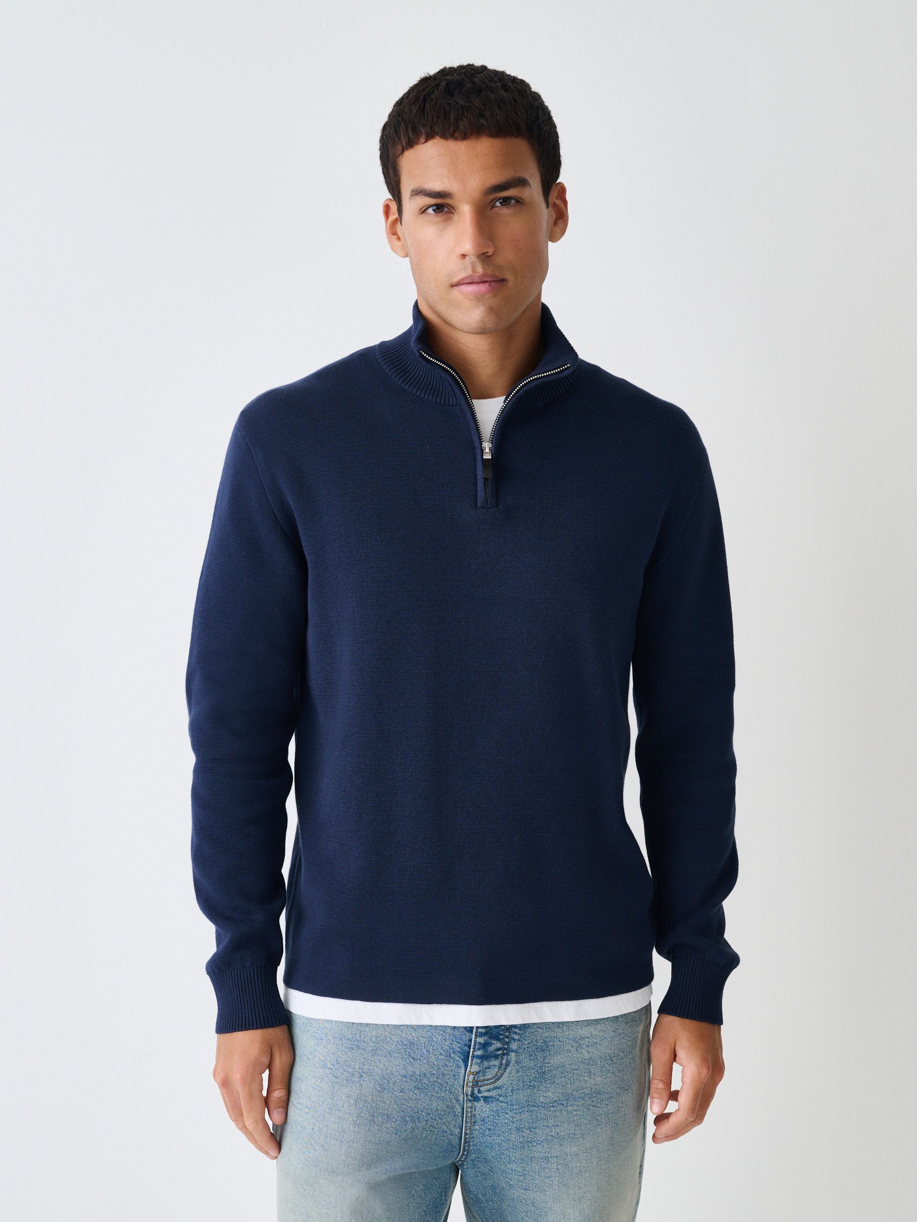 Buy Navy Blue Regular Fit Hemless Premium Quarter Zip Neck Jumper