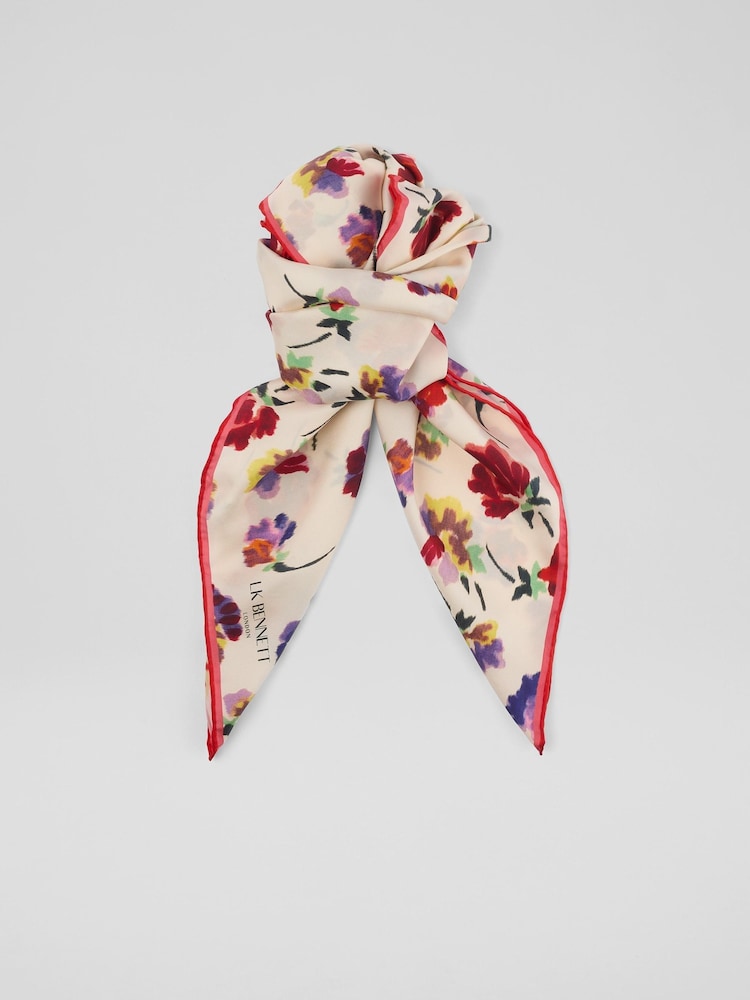 LK Bennett Natural Rosetta Multi Silk Floral Scarf - Image 1 of 1