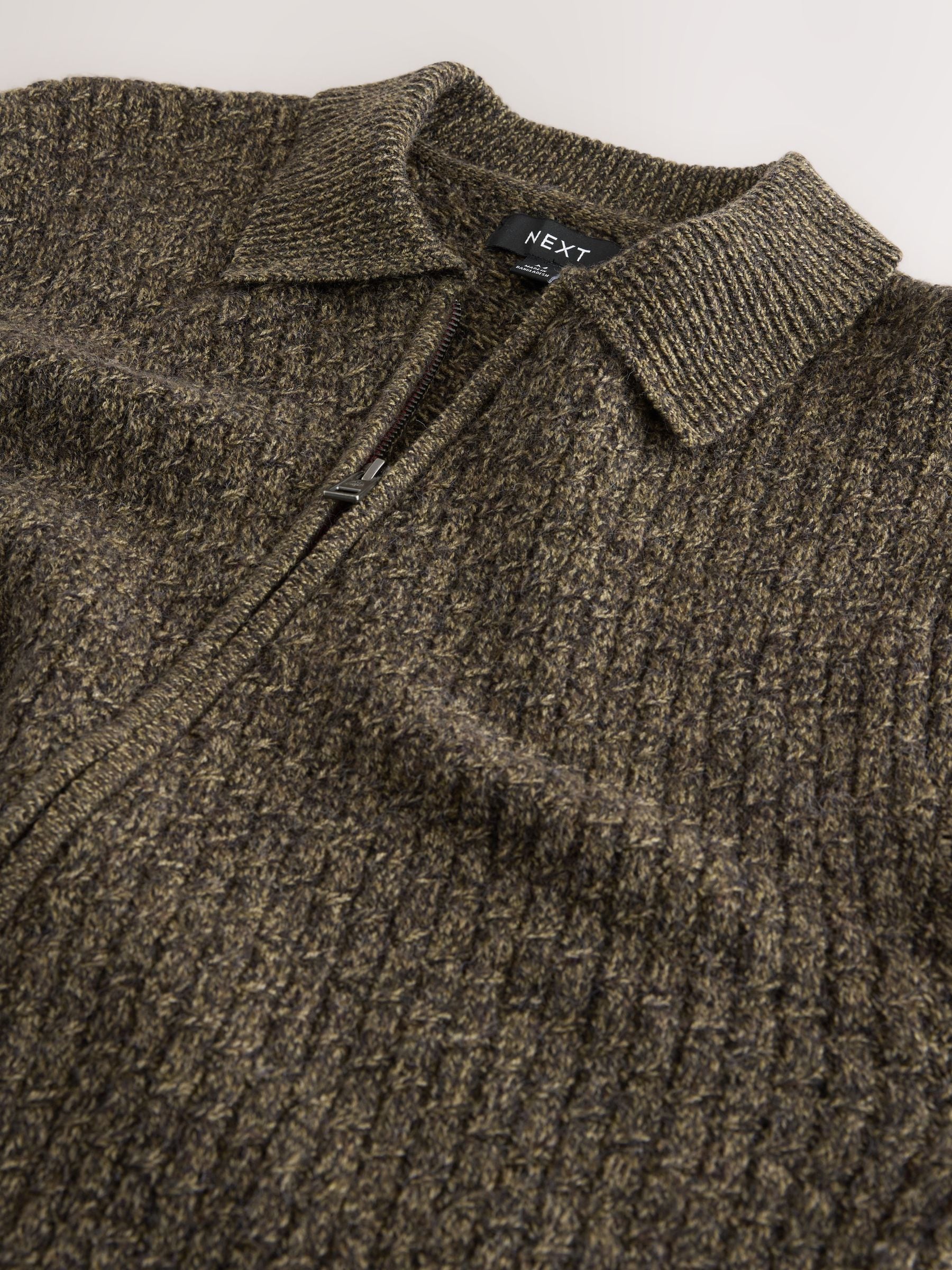 Buy Khaki Green Regular Fit Textured Double Zip-Through Collared