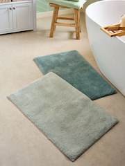 Set of 2 Green 100% Cotton Bath Mats - Image 1 of 3