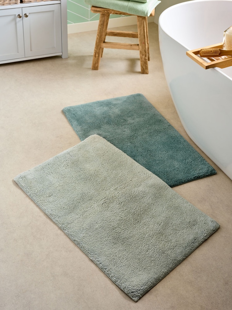 Set of 2 Green 100% Cotton Bath Mats - Image 1 of 3