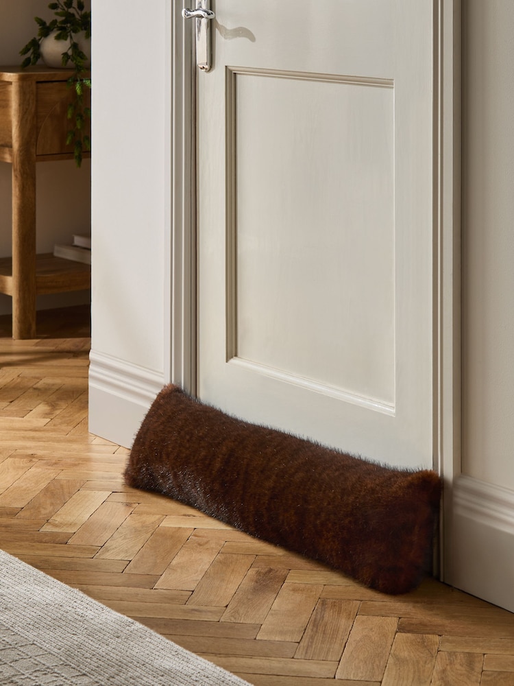 Chocolate Brown Fox Faux Fur Draught Excluder Doorstoop - Image 1 of 5
