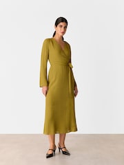 Whistles Green Alex Textured Wrap Midi Dress - Image 1 of 5