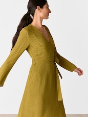 Whistles Green Alex Textured Wrap Midi Dress - Image 4 of 5