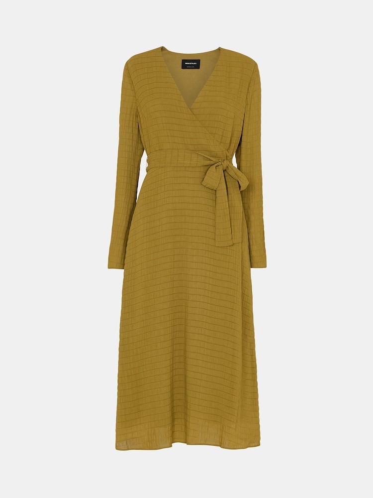 Whistles Green Alex Textured Wrap Midi Dress - Image 5 of 5