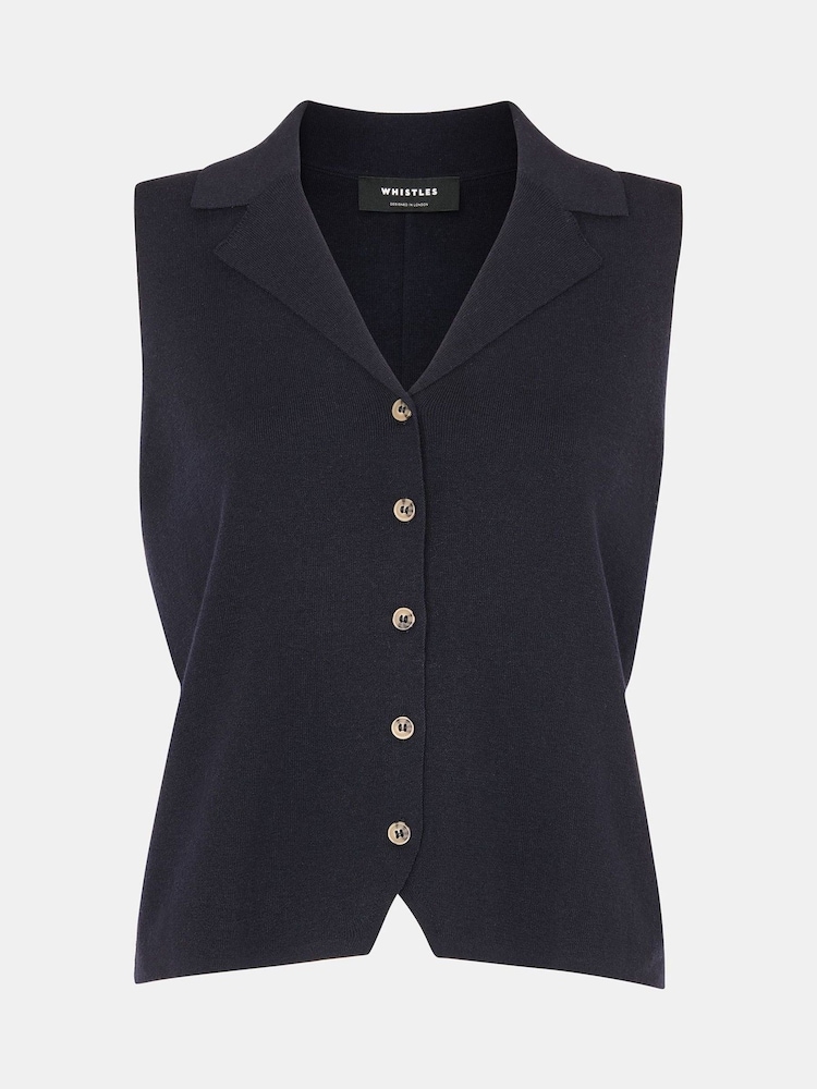 Whistles Blue Maisie Button Front Tank - Image 5 of 5