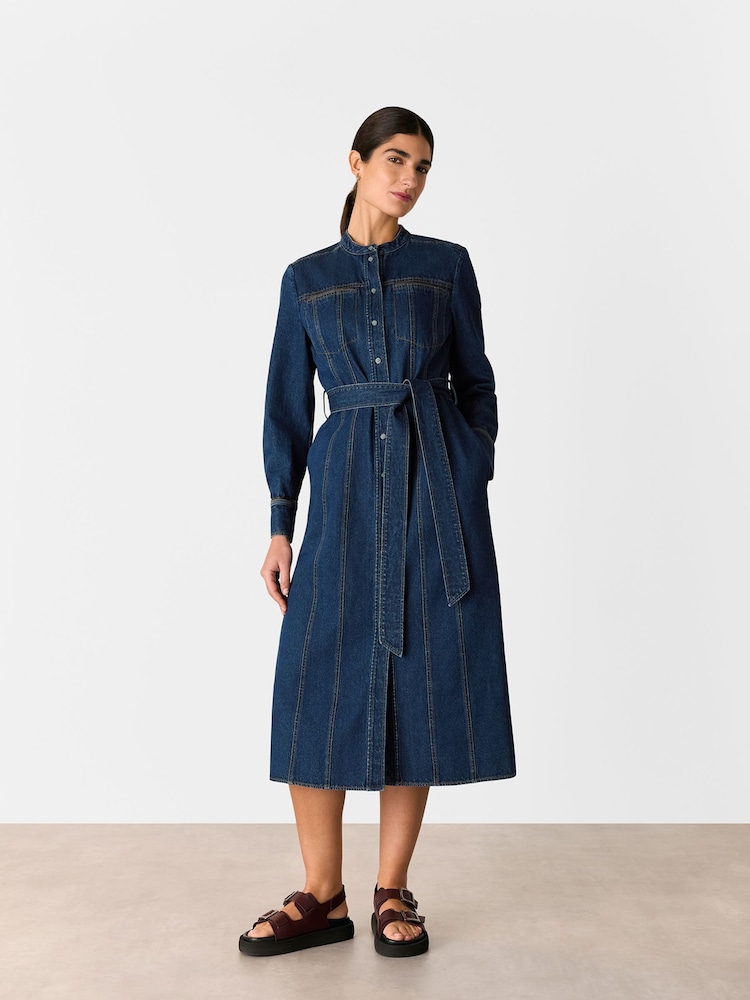 Whistles Blue Myra Denim Midi 100% Cotton Dress - Image 1 of 5