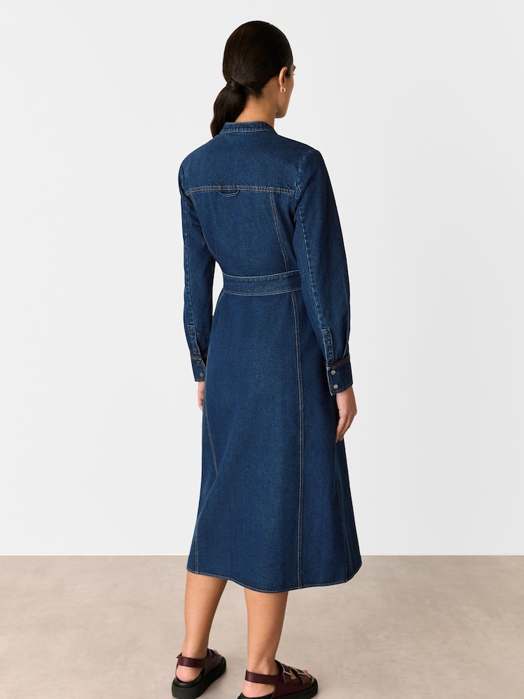 Whistles Blue Myra Denim Midi 100% Cotton Dress - Image 2 of 5