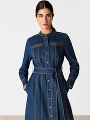 Whistles Blue Myra Denim Midi 100% Cotton Dress - Image 3 of 5