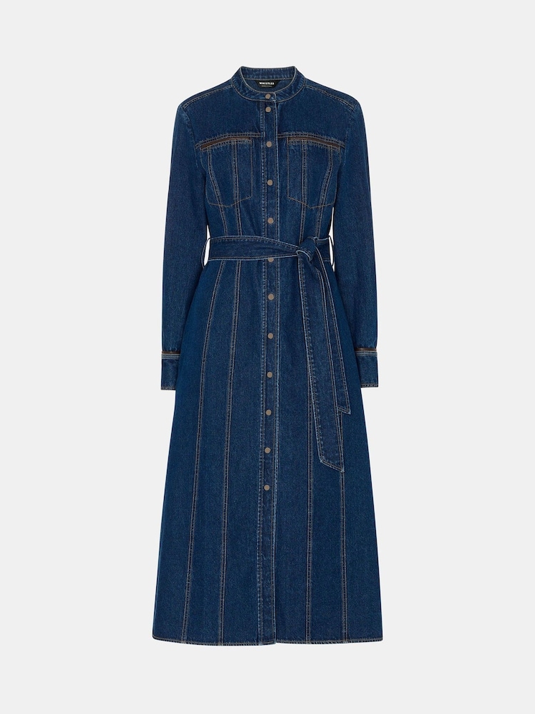 Whistles Blue Myra Denim Midi 100% Cotton Dress - Image 5 of 5