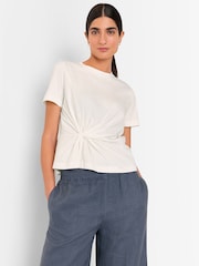 Whistles White Twist Front Detail 100% Cotton T-Shirt - Image 1 of 5