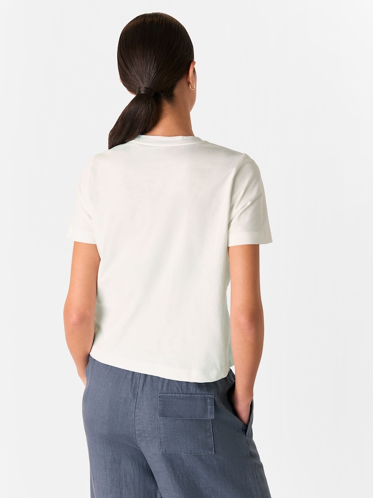 Whistles White Twist Front Detail 100% Cotton T-Shirt - Image 2 of 5