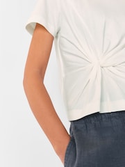 Whistles White Twist Front Detail 100% Cotton T-Shirt - Image 4 of 5