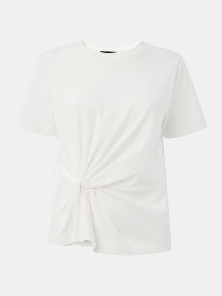 Whistles White Twist Front Detail 100% Cotton T-Shirt - Image 5 of 5