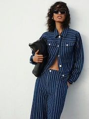 Whistles Blue 100% Cotton Pinstripe Denim Jacket - Image 1 of 6