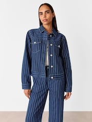 Whistles Blue 100% Cotton Pinstripe Denim Jacket - Image 2 of 6