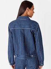 Whistles Blue 100% Cotton Pinstripe Denim Jacket - Image 3 of 6