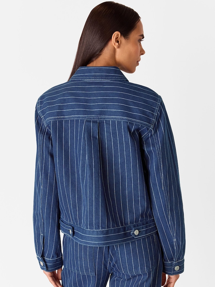 Whistles Blue 100% Cotton Pinstripe Denim Jacket - Image 3 of 6