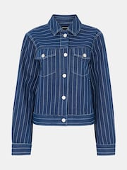 Whistles Blue 100% Cotton Pinstripe Denim Jacket - Image 6 of 6