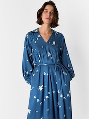 Whistles Blue Sun Bleached Floral Dress - Image 4 of 5