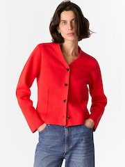 Whistles Red Seam Detail 100% Cotton Cardigan - Image 1 of 5