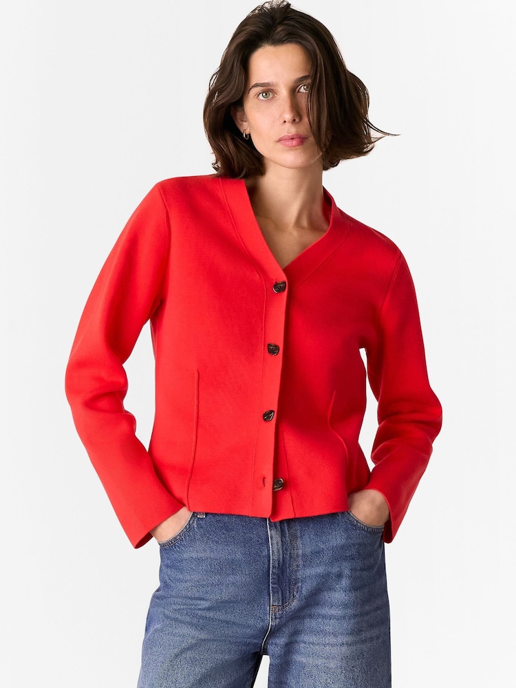 Whistles Red Seam Detail 100% Cotton Cardigan - Image 1 of 5
