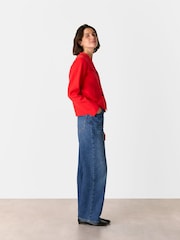 Whistles Red Seam Detail 100% Cotton Cardigan - Image 3 of 5