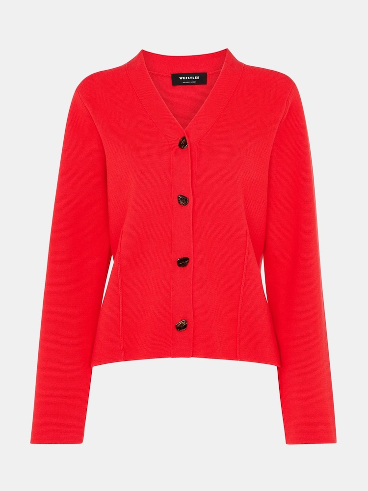 Whistles Red Seam Detail 100% Cotton Cardigan - Image 5 of 5