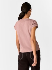 Whistles Pink Willa V-Neck Cap Sleeve 100% Cotton T-Shirt - Image 2 of 5
