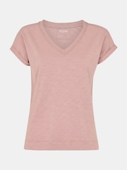 Whistles Pink Willa V-Neck Cap Sleeve 100% Cotton T-Shirt - Image 5 of 5