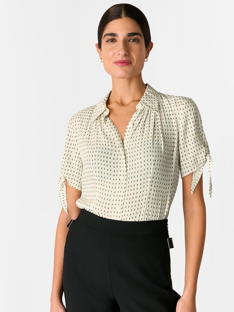 Whistles Green Oval Spot Tie Sleeve Shirt - Image 1 of 5