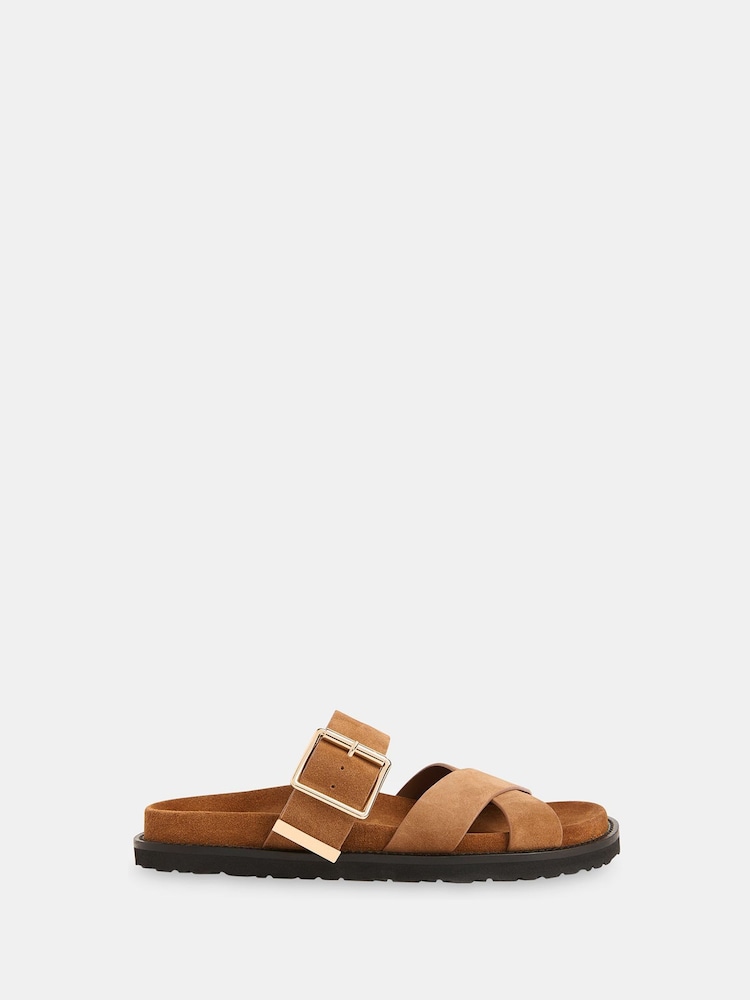 Whistles Brown Celestine Buckle Detail Sliders - Image 1 of 4