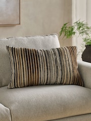 Brown 40 x 59cm Cut Velvet Stripe Cushion - Image 1 of 5