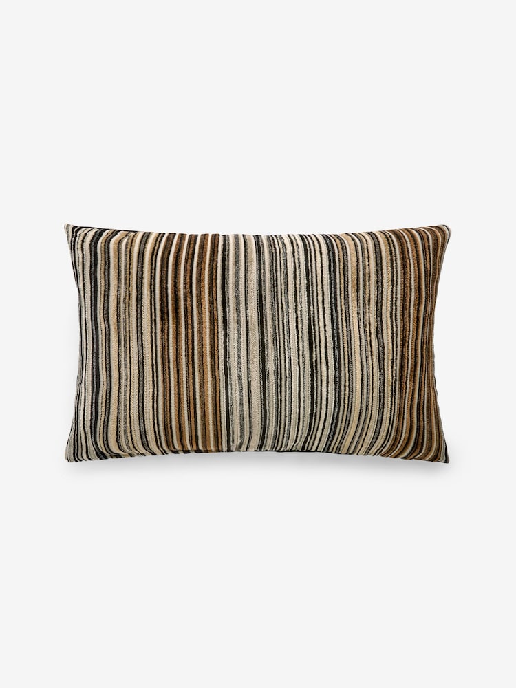 Brown 40 x 59cm Cut Velvet Stripe Cushion - Image 2 of 5