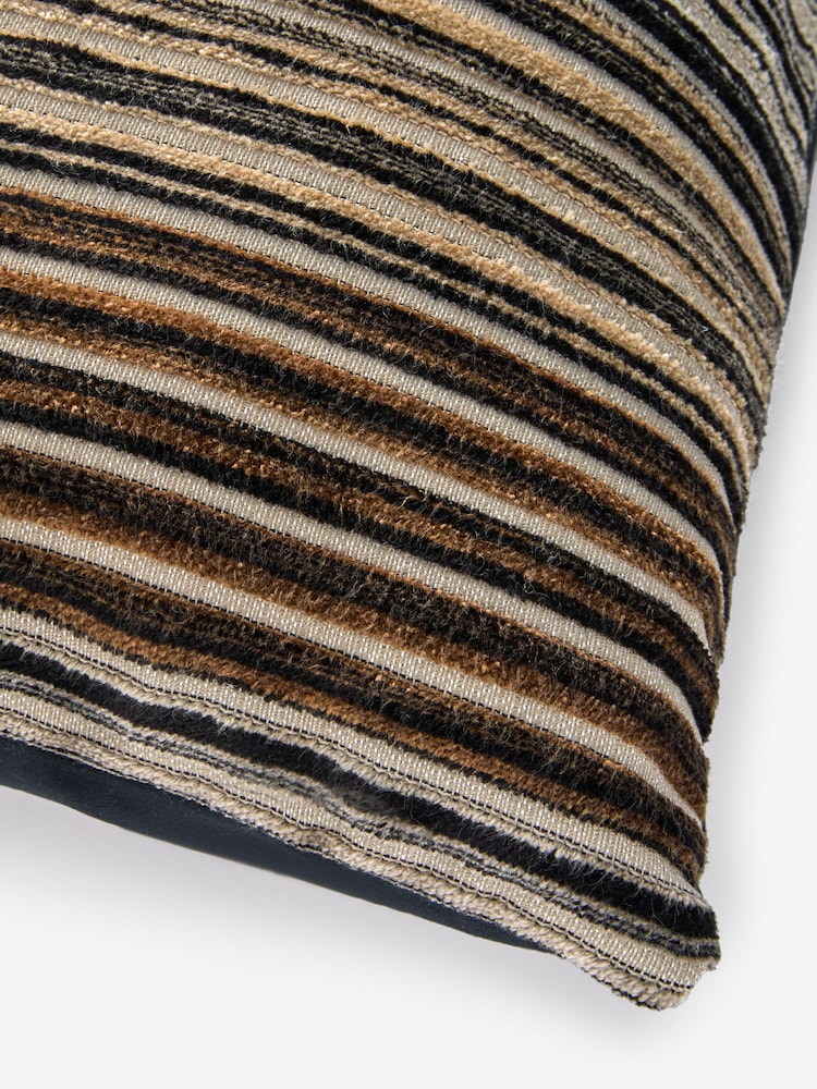 Brown 40 x 59cm Cut Velvet Stripe Cushion - Image 5 of 5